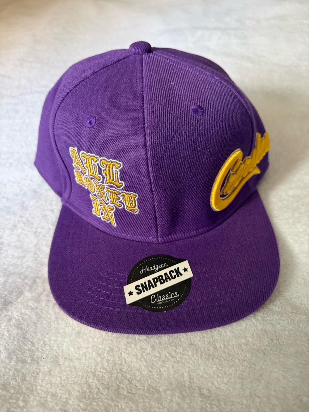 Classic Purple Snapback Hat with Yellow Embroidery